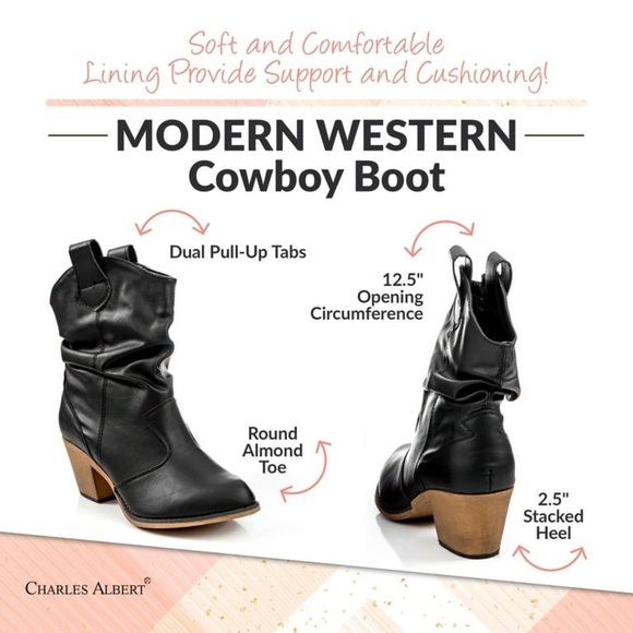 Charles Albert Modern Western Cowgirl Boots Pull Up Low Heel Mid-Calf Boots Sz10 - Picture 3 of 12